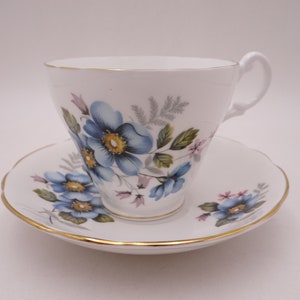 1950s Vintage Mid Century Royal Stuart English Bone China Blue Floral Teacup and Saucer lovely English Tea Cup