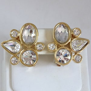 Stunning Givenchy Clear Faceted Rhinestones on a Gold Tone Knot Clip Earrings - Vintage Givenchy Earrings