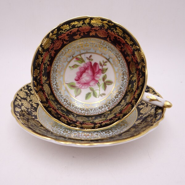 1940 Spectacular Paragon Fine Angielski Kości Chiny Niebieski i Złoty Kwiatowy Teacup i Spodek Piękny filiżanka do herbaty A1329