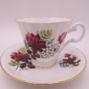 Vintage Royal Grafton English Bone China Red Floral Teacup and Saucer Set Charming English Tea Cup