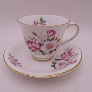 Vintage Queen Anne English Bone China &quot;Sweet Briar&quot; Teacup and Saucer set Tea Cup