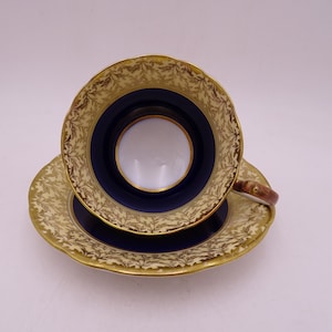 1940 Vintage Aynsley English Bone China Teacup Inglese Cobalt Blue and Gold Teacup and Saucer Set Deliziosa tazza da tè 163