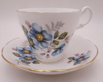 1950s Vintage Mid Century Royal Stuart English Bone China Blue Floral Teacup and Saucer lovely English Tea Cup