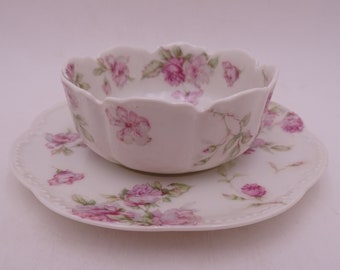 1900s Antique Factory Decorated Haviland & Co Limoges France Ramekin with Saucer Schleiger 39C - 8 Available Made for Gimbel Bros. Milwaukee