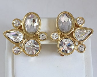 Stunning Givenchy Clear Faceted Rhinestones on a Gold Tone Knot Clip Earrings - Vintage Givenchy Earrings