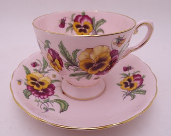 1950s Vintage Tuscan English Bone China "Pansy" Pink Teacup and Saucer Nice English Tea Cup 832H