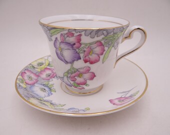 Vintage Rosina English Bone China Violets Teacup and Saucer Set Fantastic English Tea Cup 6038