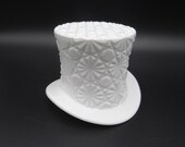 Vintage Indiana Glass Daisy and Button Milk Glass Top Hat 3.25 quot Tall White Glass Top Hat Decor Piece Home Decor Office Decor