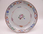 Antique Chinese Soft Paste Porcelain Hand Painted Pink Rose Serving Bowl or Plate