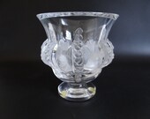 Vintage Signed Lalique Frosted Glass quot Dampierre quot Pedestal Crystal Glass Vase Lalique Vase French Crystal Vase - DP1