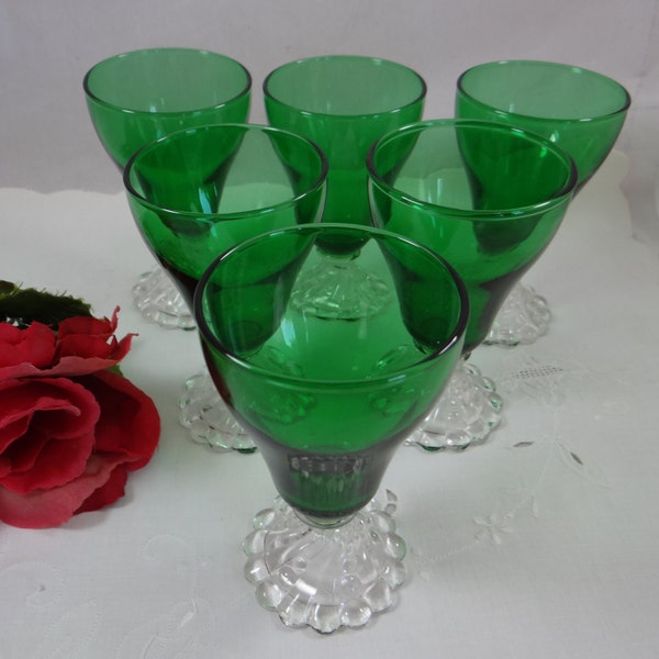 Satz von sechs Forest grün Anchor Hocking Glass Co Burple 3oz Saft Trinkgläser - Mitte Jahrhundert Jahrgang Elemente