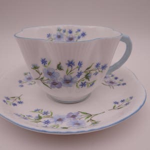 1950s Vintage Shelley English Bone China Dainty Blue Rock Teacup and Saucer Elegant Tea Cup - 6 Available
