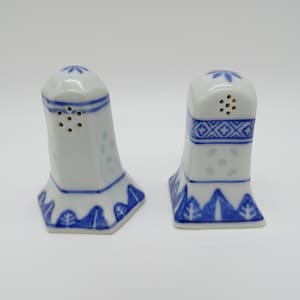 Vintage Blue and White Ceramic Salt and Pepper Shakers