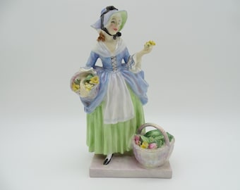 c1930s Vintage English Bone China Royal Doulton HN1807 "Spring Flowers" Figurine - Charming