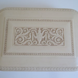 Vintage Marshall White Celluloid Cameo Cream Flatware Box Flatware Chest with Tarnish Resistant Fabric Interior - C 1940s
