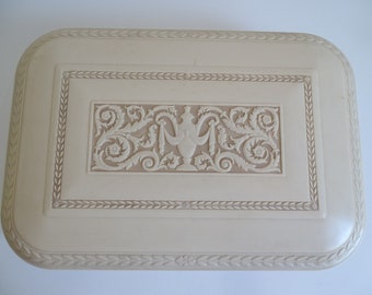Vintage Marshall White Celluloid Cameo Cream Flatware Box Flatware Chest with Tarnish Resistant Fabric Interior - C 1940s