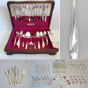 1946 Tudor Plate Oneida Queen Bess II Silverplate Service for 12 - 71 Pieces - 5 Piece Place Settings Plus 11 Serving Pieces