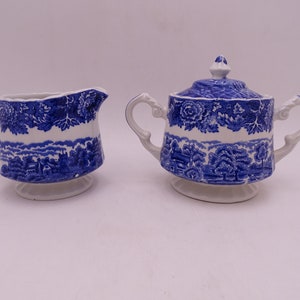 Vintage English Bone China Enoch Woods English Scenery Creamer and Sugar Bowl Set