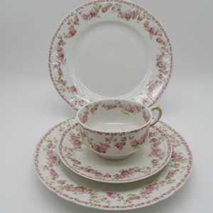 1890s Charles Field Haviland GDA Limoges France  Pink Rose Luncheon 4 Piece Place Setting - 2 available