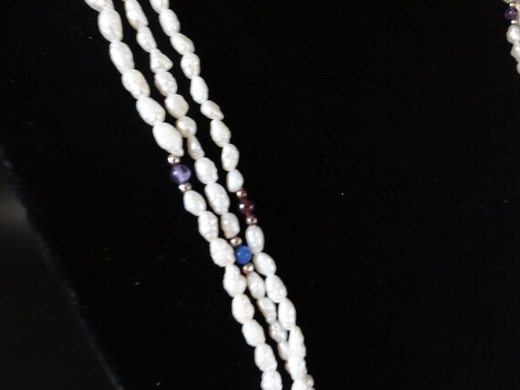 Three Vintage White Faux Pearl Necklaces with Blu… - image 2