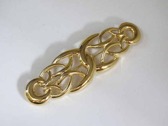 Signed Givenchy Shiny Gold Tone Large Bar Brooch … - image 1
