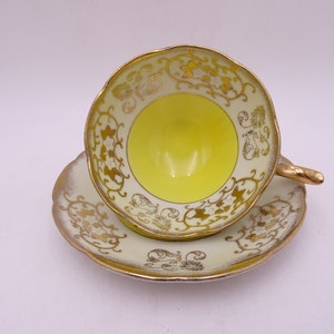 Vintage Japan Yellow and Gold Teacup and Saucer Tea Cup