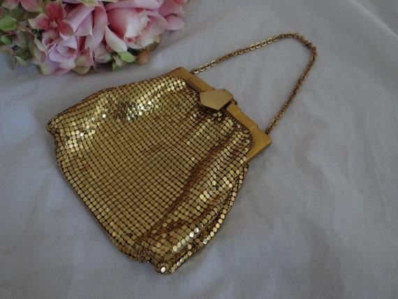 Vintage Signed Whiting and Davis Gold Mesh Purse … - image 1