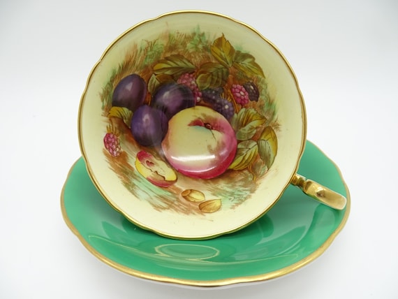 Vintage Aynsley English Bone China Light Green Orchard Fruit