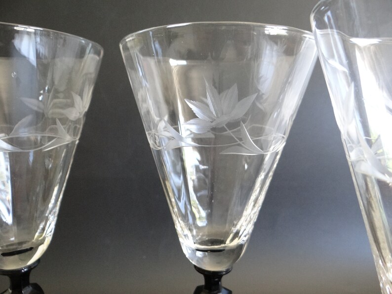 Two Clear Crystal Cut Glass Wine Glasses With Black Stems an Etsy