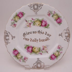 Vintage &quot;Give us our Daily Bread&quot; Prayer Roses Cake or Serving Plate