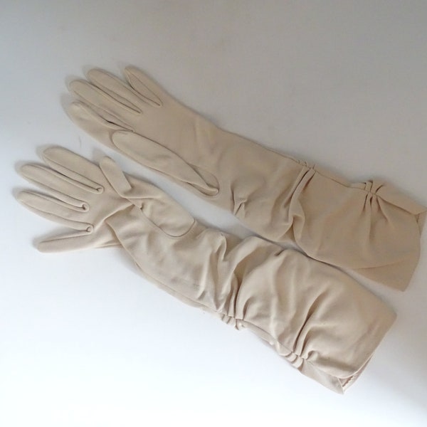 Vintage Tan Beige Ecru Above the Wrist Length Gloves - Perfect for Church or a Wedding