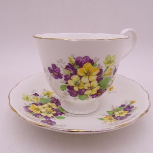 1950s Vintage English Bone China Radfords Yellow and Purple Teacup and Saucer set Charming English Tea Cup