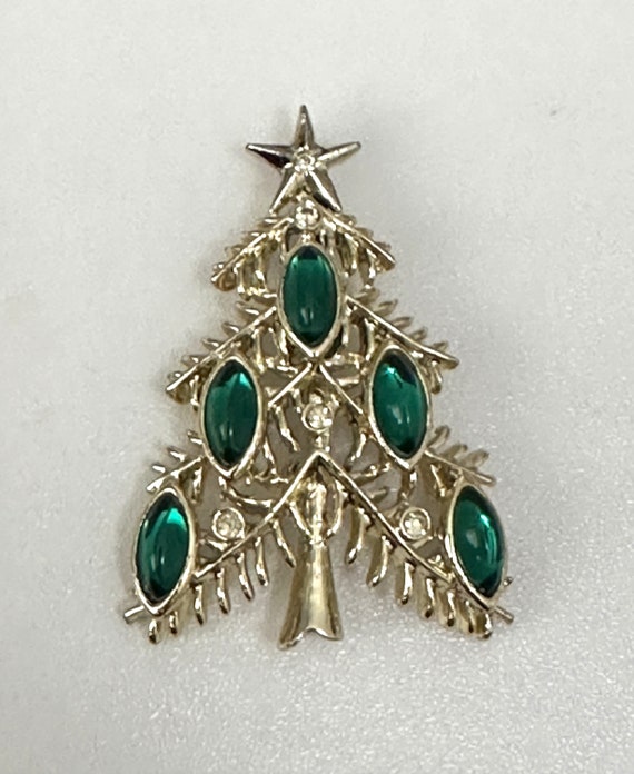 Tancer Shiny Gold Tone Christmas Tree Brooch Pin w