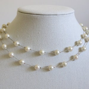 Monet 2 Strand Ivory Faux Pearl Necklace with Silver Chain Accents that  is adjustable - A Lovely Vintage Necklace with a Modern Twist