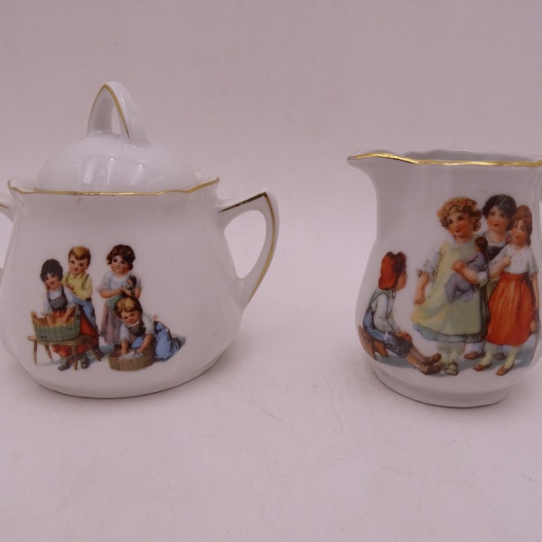 Vintage 1930s Germany Mini Children Creamer and Sugar Bowl Set Child Doll Set