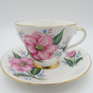 Vintage Royal Grafton English Bone China Pink Floral Teacup and Saucer Set Charming English Tea Cup