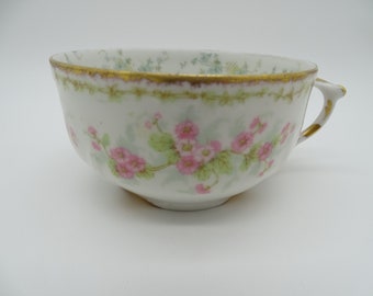 c1900s Bawo Dotter Elite Limoges Pink Floral Double Trim Replacement  Teacup - 3 Available BWD4