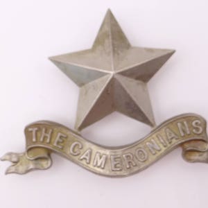 Vintage British Military Hat Cap Badge Cameronians Scottish Rifles Regiment Puragee 1900 Pipers