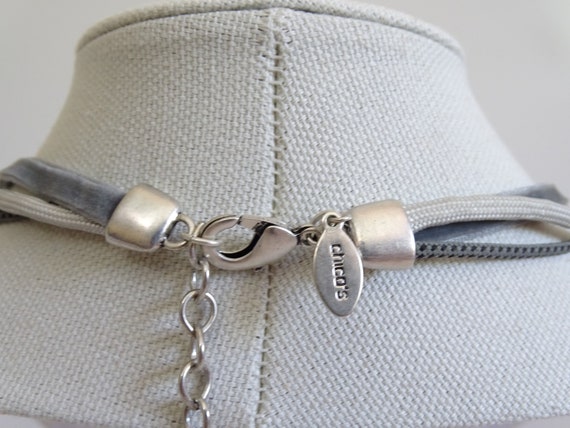 Long Chico's Gray Velvet Ribbon and Beaded Neckla… - image 10