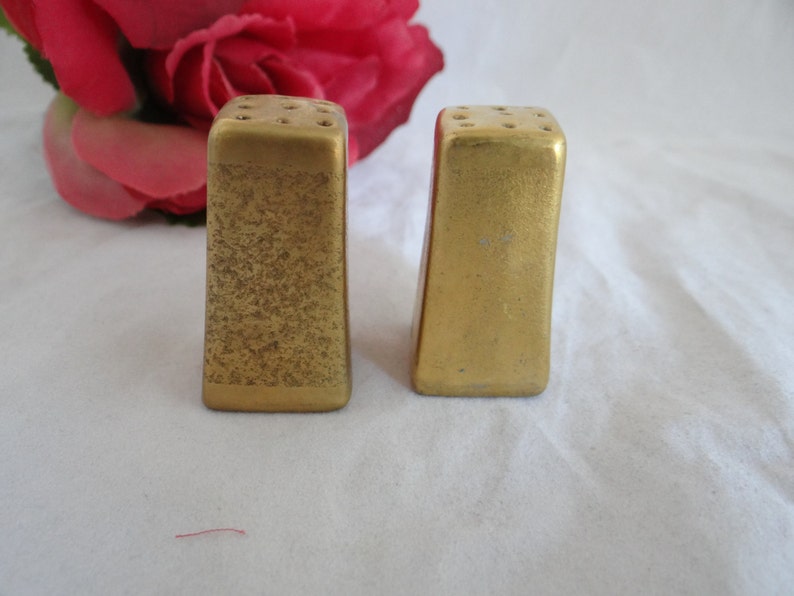 Vintage Ceramic Gold Tone Salt and Pepper Shakers