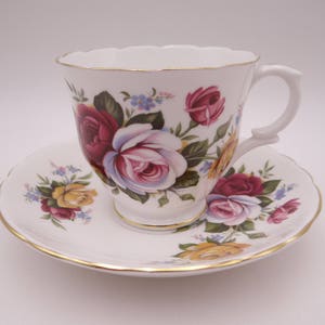 1930s Vintage English Crown Staffordshire Roses Teacup and Saucer Set Pretty Tea Cup