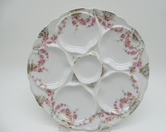 Antique Limoges Pink Rose Spray Oyster Plate