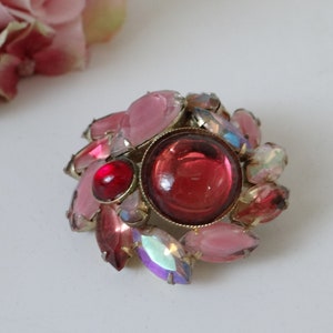 Stunning Shades of Pink and Red Rhinestone Dome Brooch on a Gold Tone Setting Garden Party Ready a Perfect Mix of Pastel and Bold Colors