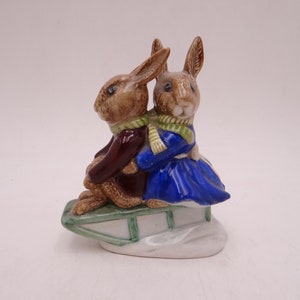 Vintage English Bone China Royal Doulton Bunnykins Figurine Billie and Buntie &quot;Sleigh Ride&quot; DB4 - Retired