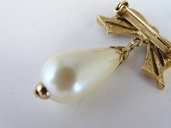 Vintage Faux Pearl and Gold Tone Knot Brooch Pin … - image 8