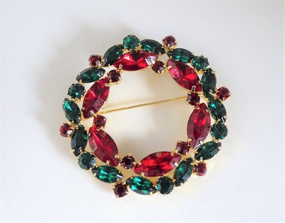 Eisenberg Ice Red and Green Faceted Rhinestone Ch… - image 1