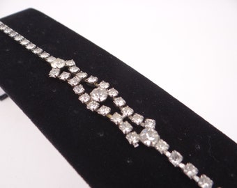 Vintage Faceted Rhinestone Bracelet - Bridal Prom Cotillion Special Occasion Jewelry