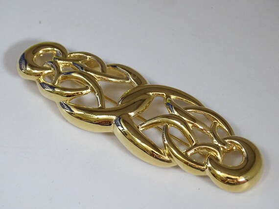 Signed Givenchy Shiny Gold Tone Large Bar Brooch … - image 9