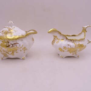 Stunning Vintage Hammersley & Co English Bone China Gold Floral 5030 Creamer and Sugar Bowl Set