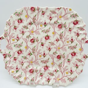Vintage Spode English Bone China Made in England &quot;Rosebud Chintz&quot; Square Handled Cake Plate or Sandwich Tray S3715
